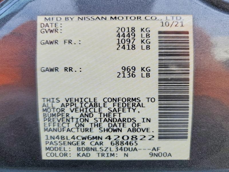2021 NISSAN ALTIMA SR 12