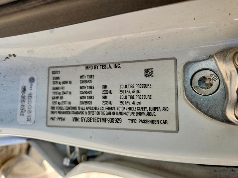 2021 TESLA MODEL 3 12