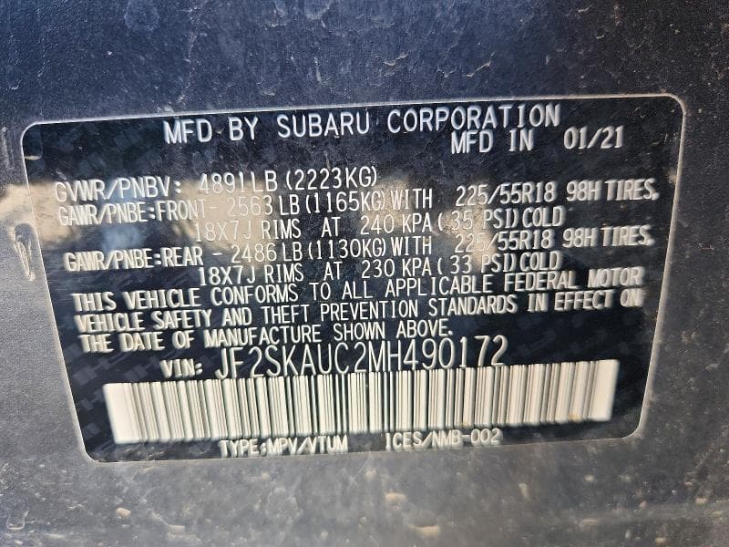 2021 SUBARU FORESTER LIMITED 13