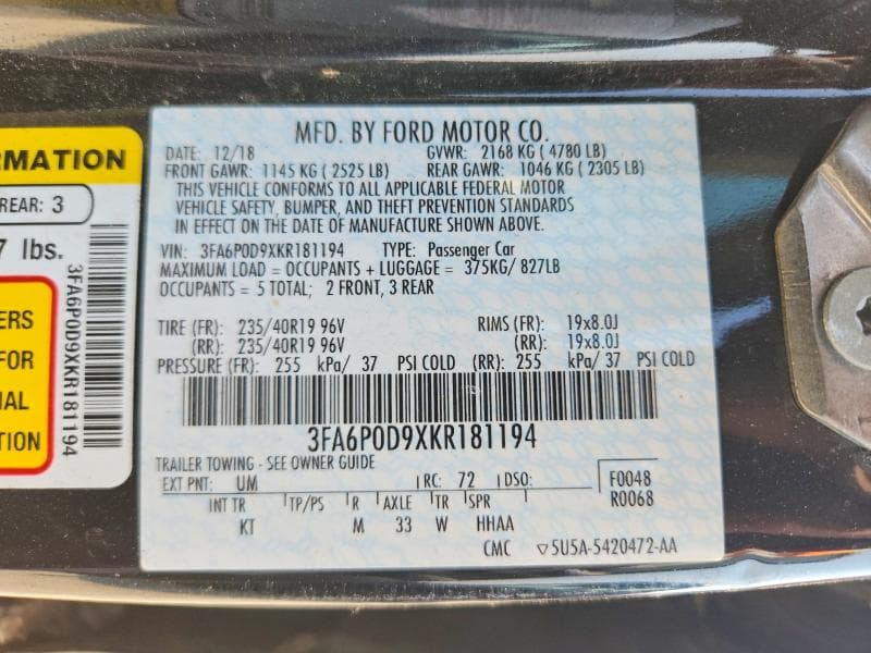 2019 FORD FUSION TITANIUM 12