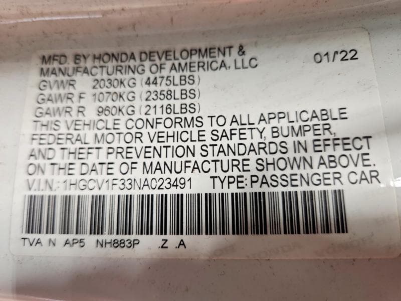2022 HONDA ACCORD SPORT 12