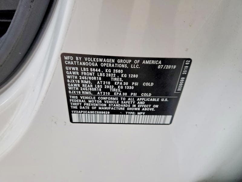 2019 VOLKSWAGEN ATLAS S 14