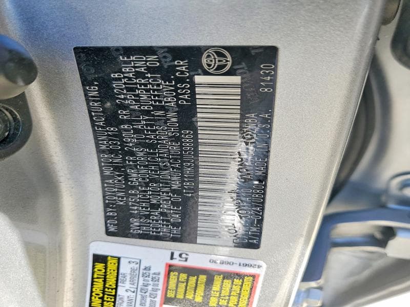 2018 TOYOTA CAMRY LE 12