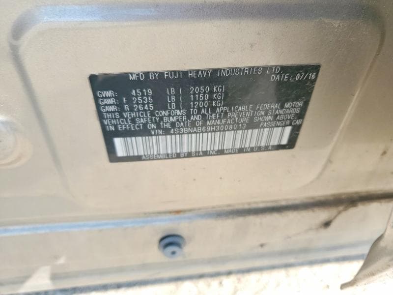 2017 SUBARU LEGACY 2.5I 12