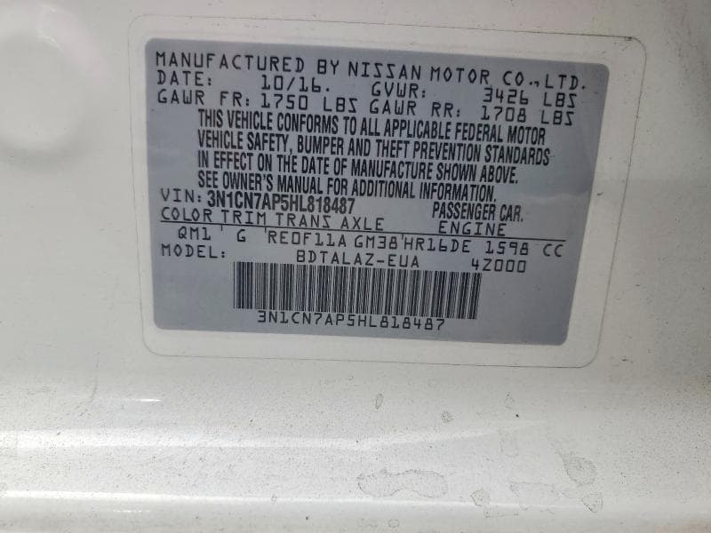 2017 NISSAN VERSA 1.6 S PLUS 13