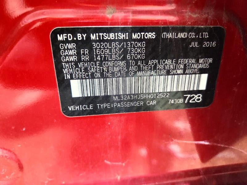 2017 MITSUBISHI MIRAGE ES 12
