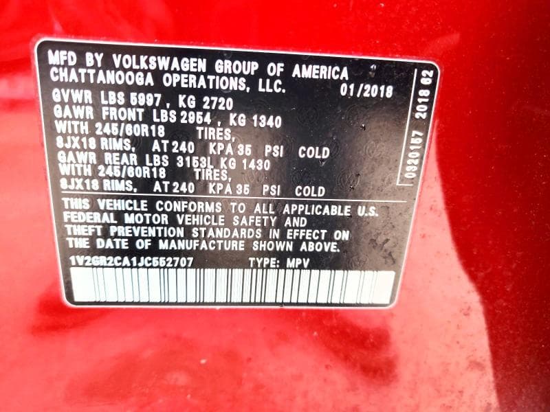 2018 VOLKSWAGEN ATLAS S 13