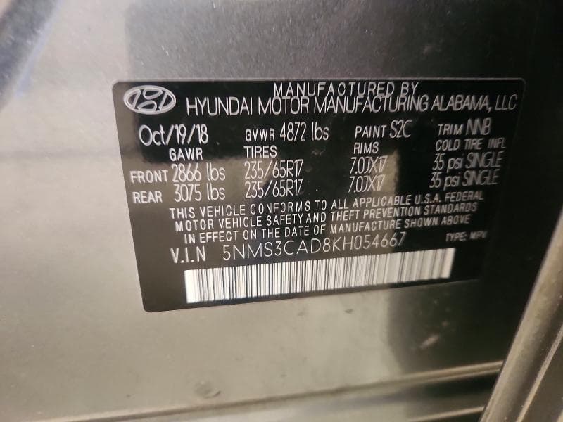 2019 HYUNDAI SANTA FE SEL 2.4L 13