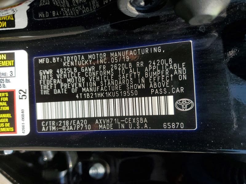 2019 TOYOTA CAMRY HYBRID SE 12