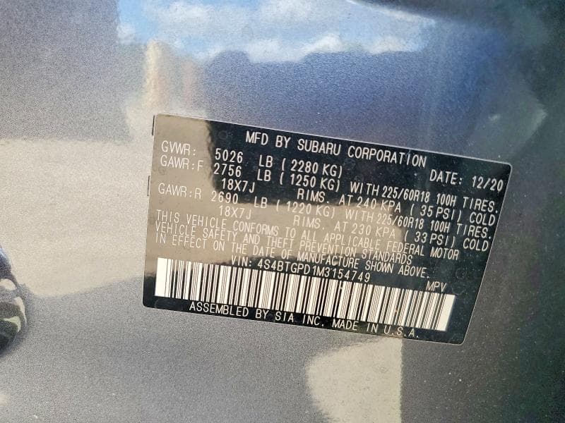 2021 SUBARU OUTBACK TOURING 13