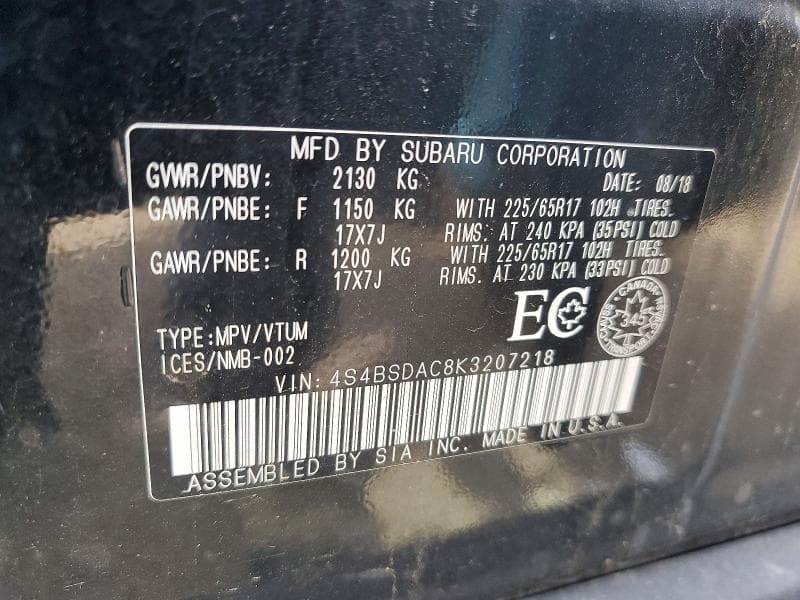2019 SUBARU OUTBACK 2.5I 13