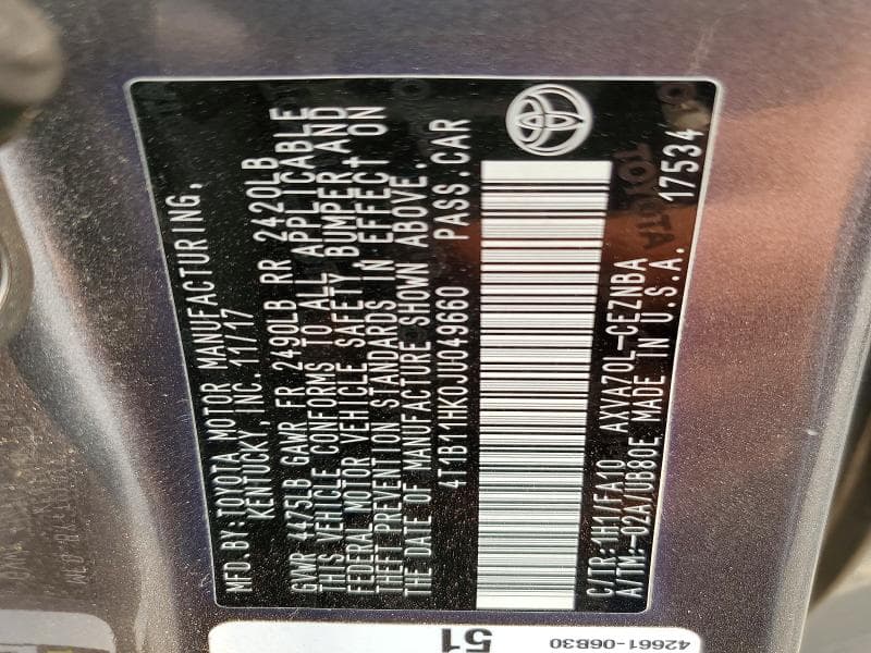 2018 TOYOTA CAMRY LE 13