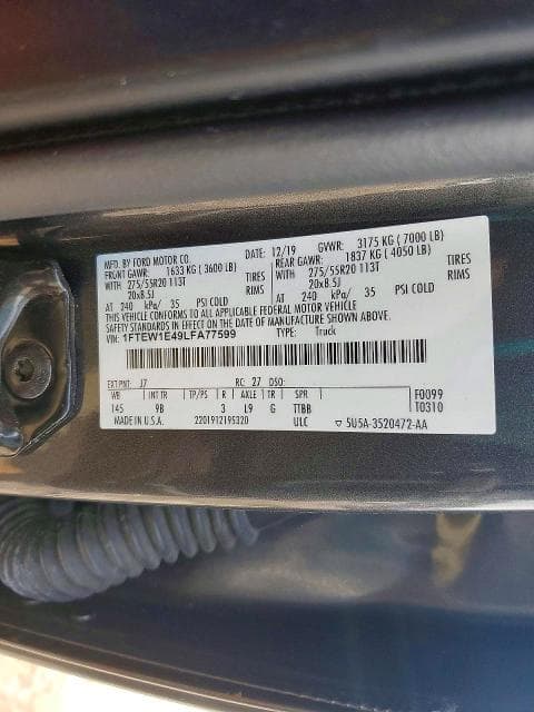 2020 FORD F150 SUPERCREW 12