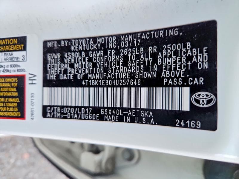 2017 TOYOTA AVALON XLE 12