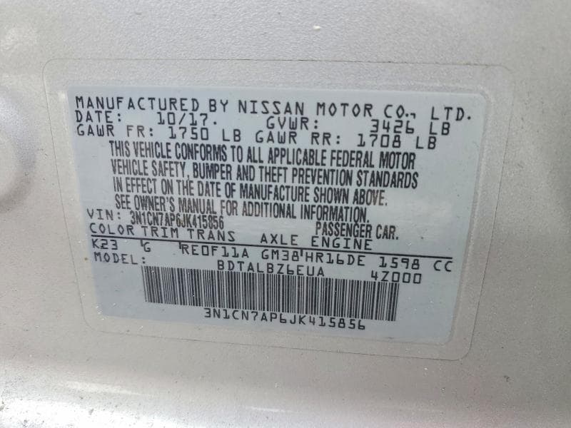 2018 NISSAN VERSA SV 12