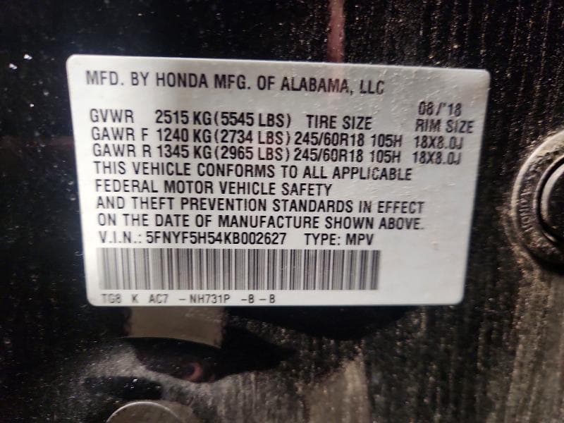 2019 HONDA PILOT EXL 13