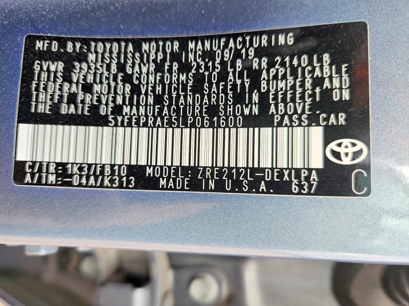 2020 TOYOTA COROLLA LE 13