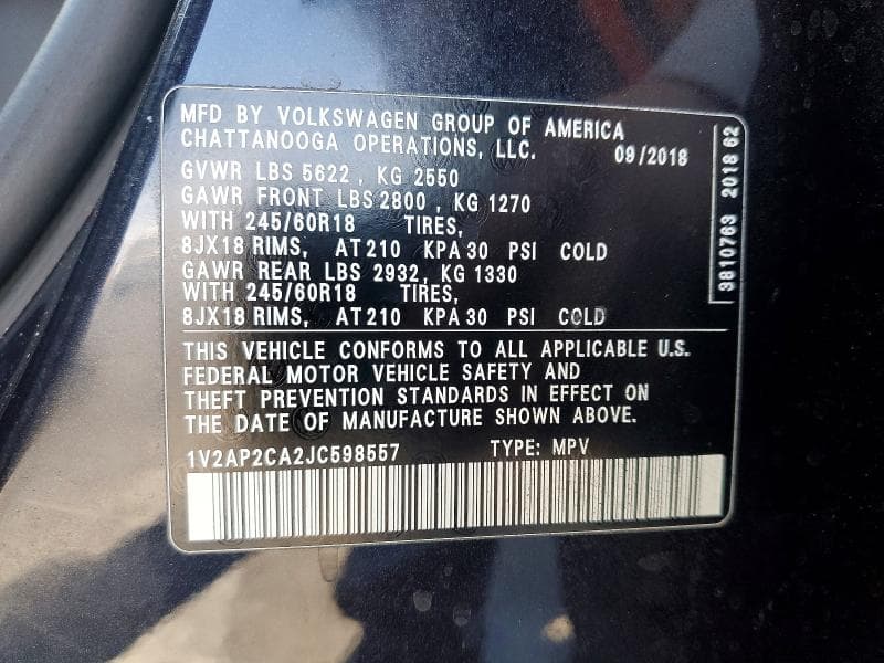 2018 VOLKSWAGEN ATLAS S 13