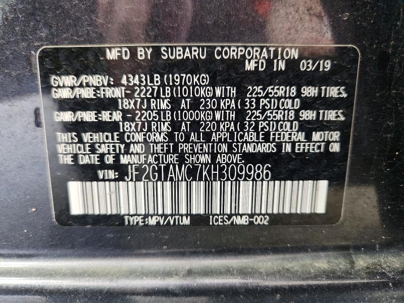 2019 SUBARU CROSSTREK LIMITED 13