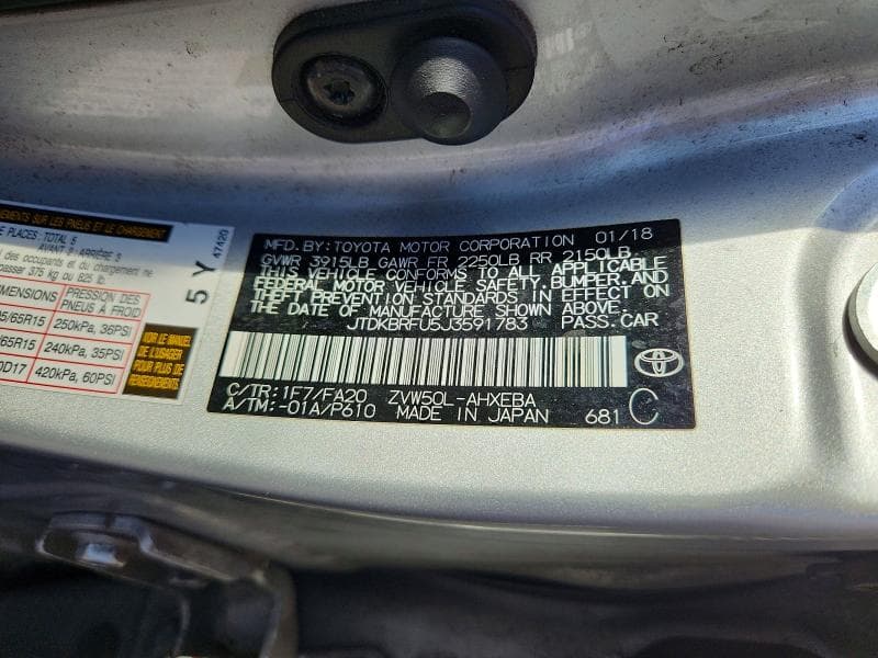 2018 TOYOTA PRIUS TWO 12