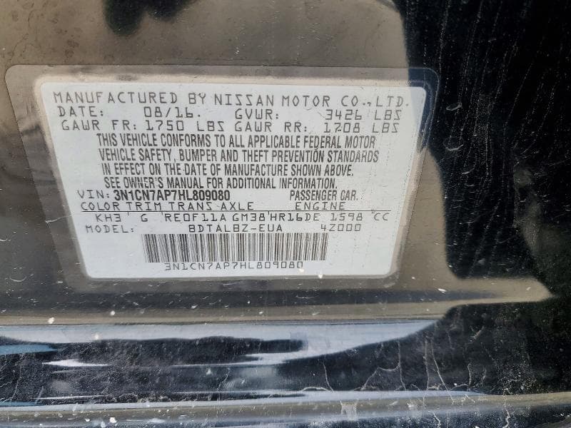 2017 NISSAN VERSA 1.6 S 12