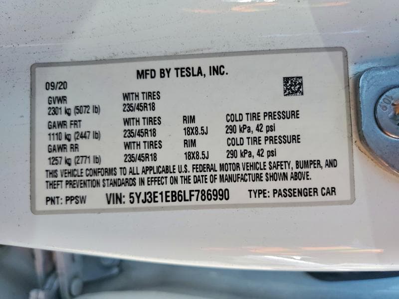 2020 TESLA MODEL 3 12