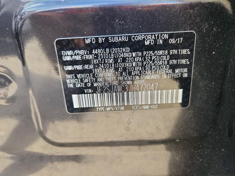 2018 SUBARU FORESTER 2.5I TOURING 12