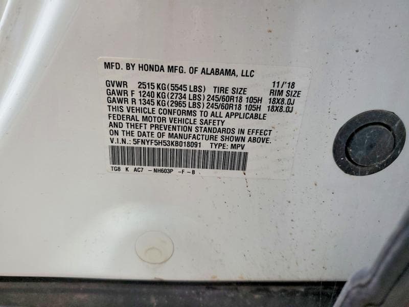 2019 HONDA PILOT EXL 13