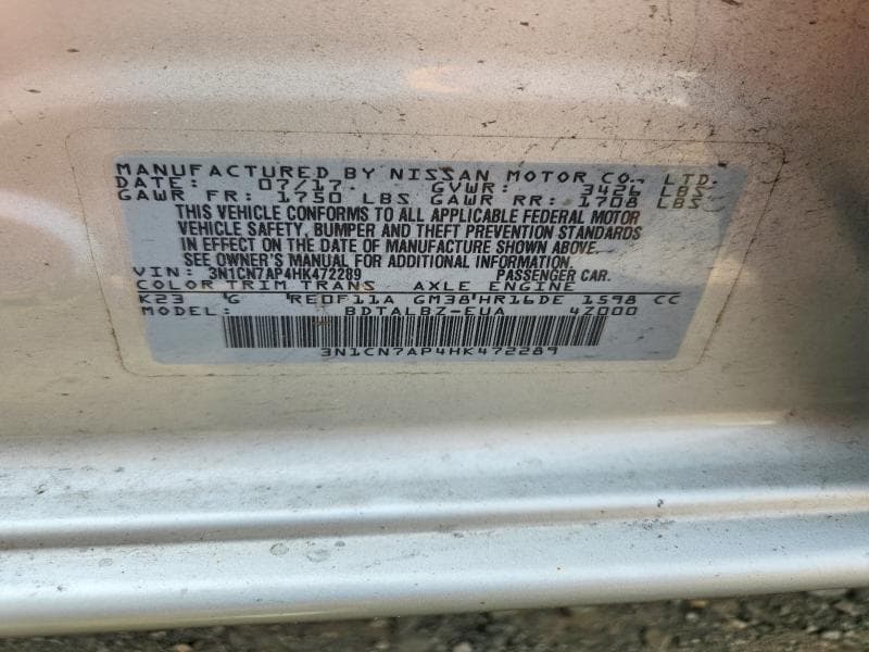 2017 NISSAN VERSA 1.6 SV 12