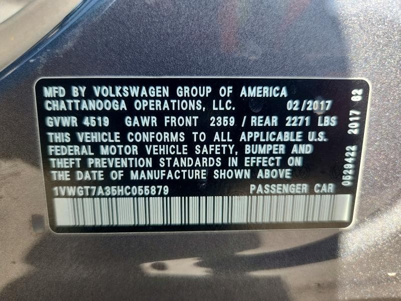 2017 VOLKSWAGEN PASSAT SE 12