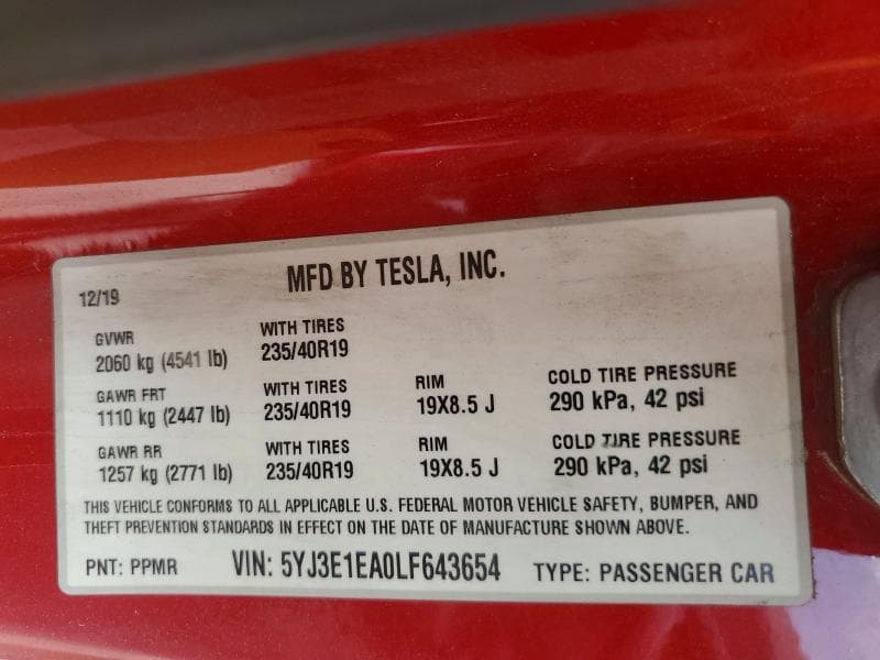 2020 TESLA MODEL 3 12