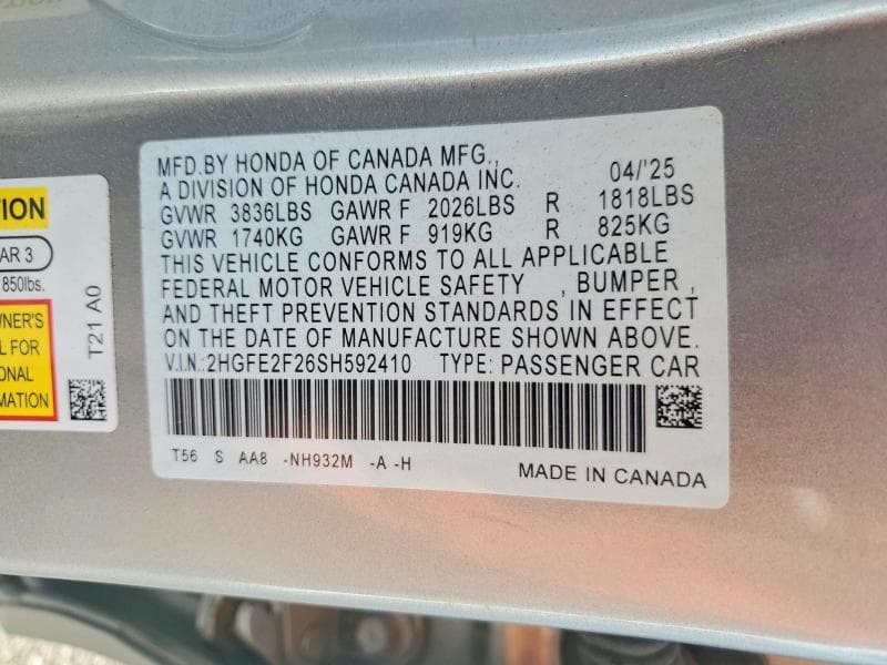 2025 HONDA CIVIC LX 12