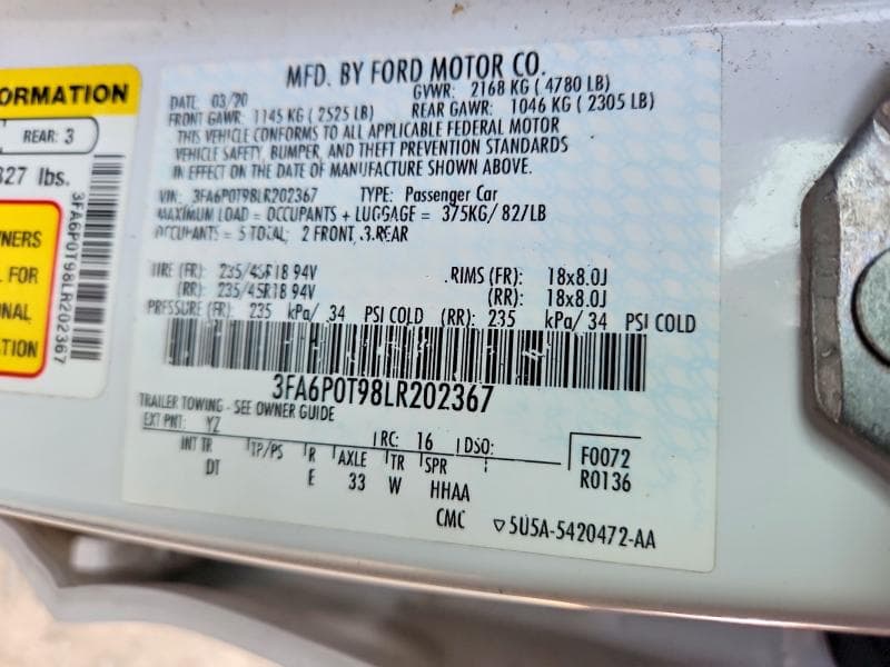 2020 FORD FUSION SE 12