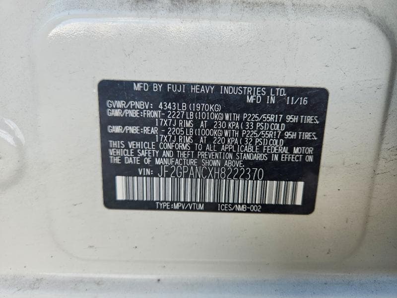 2017 SUBARU CROSSTREK LIMITED 12