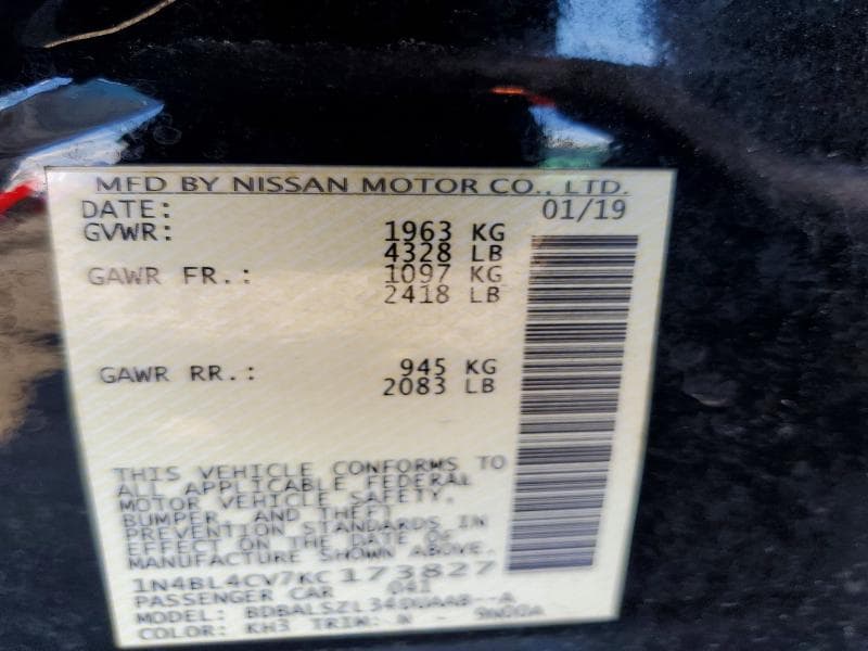 2019 NISSAN ALTIMA SR 13