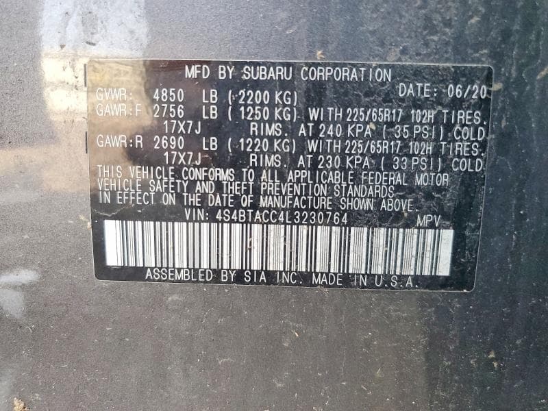 2020 SUBARU OUTBACK PREMIUM 14