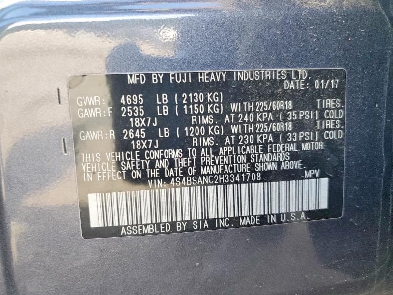 2017 SUBARU OUTBACK 2.5I LIMITED 13