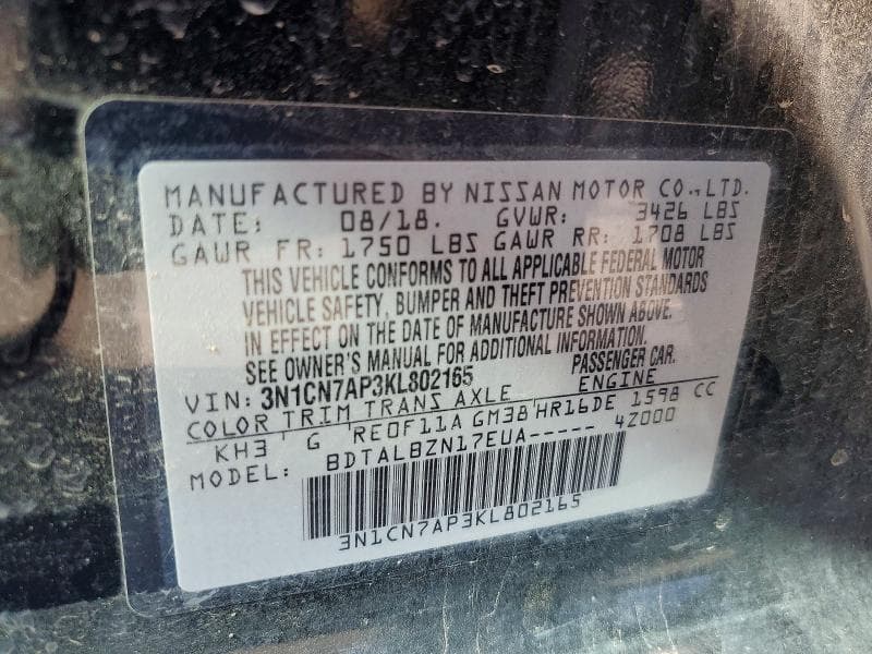 2019 NISSAN VERSA SV 12
