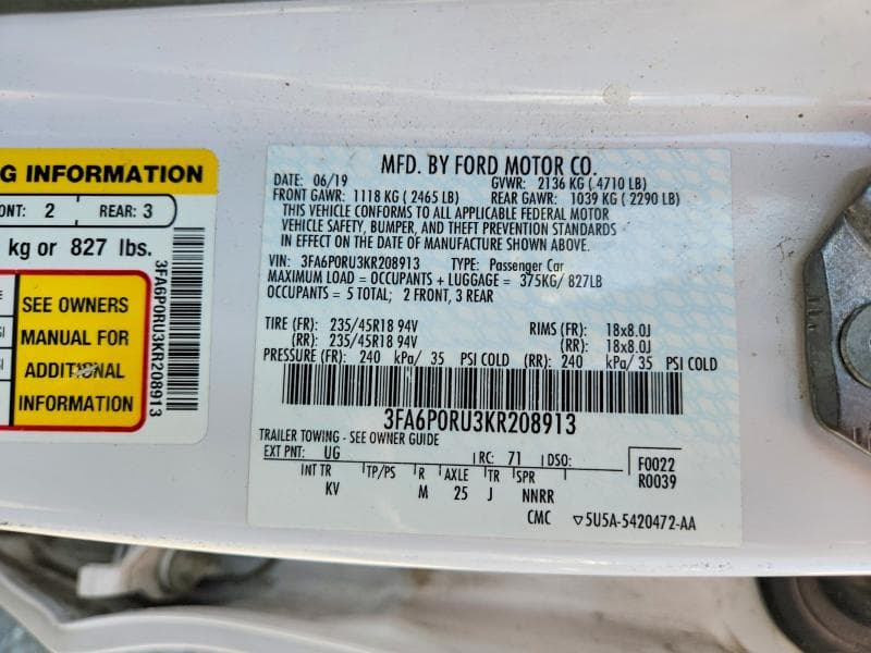 2019 FORD FUSION TITANIUM 12
