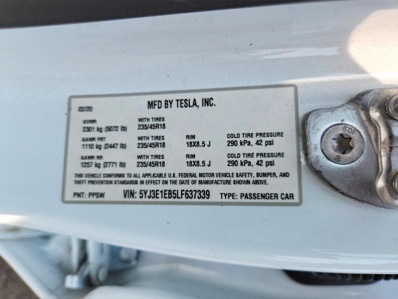 2020 TESLA MODEL 3 12