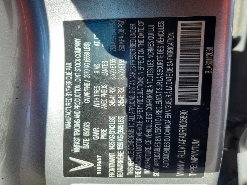 2024 VINFAST TRADING AND PRODUCTION LLC VF 8 PLUS 12