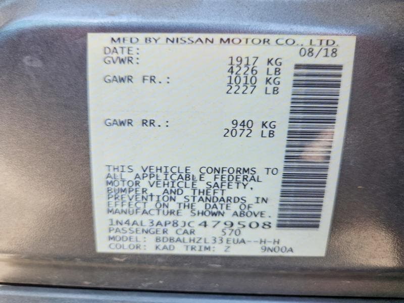 2018 NISSAN ALTIMA SR 13