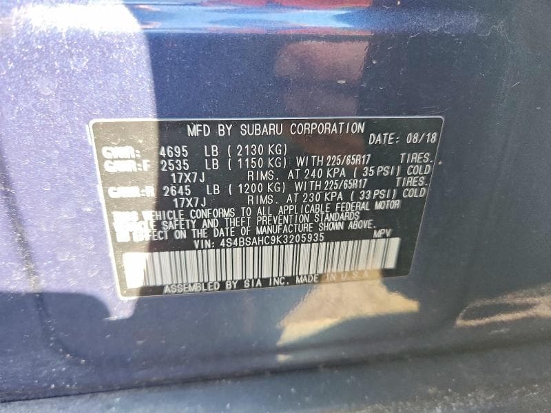 2019 SUBARU OUTBACK 2.5I PREMIUM 13