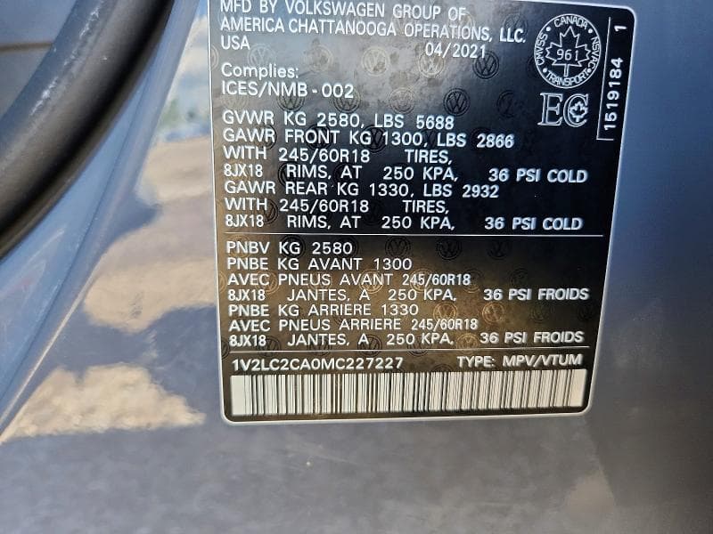 2021 VOLKSWAGEN ATLAS CROSS SPORT SE 13
