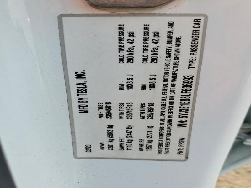 2020 TESLA MODEL 3 12