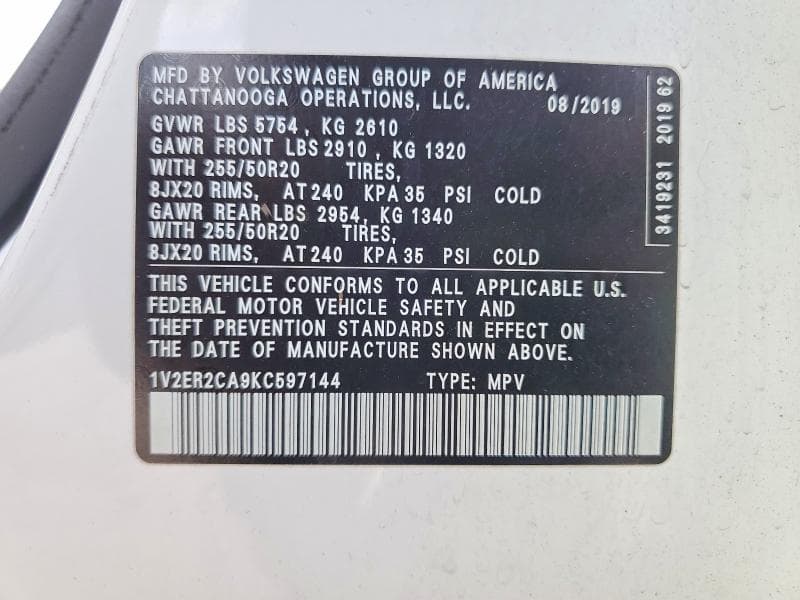 2019 VOLKSWAGEN ATLAS SEL 14