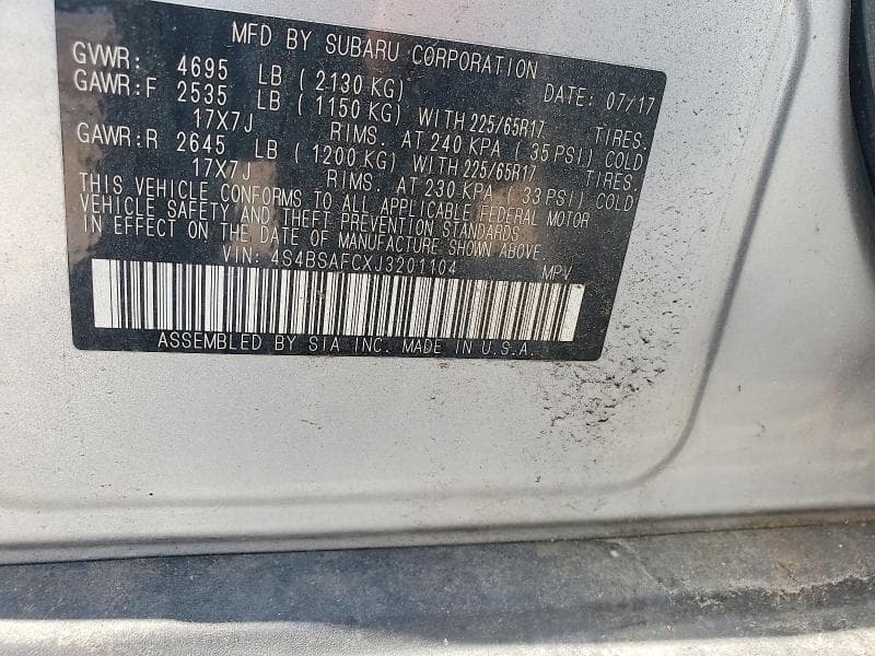 2018 SUBARU OUTBACK 2.5I PREMIUM 12