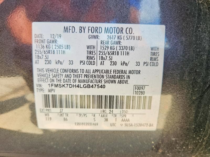 2020 FORD EXPLORER XLT 14