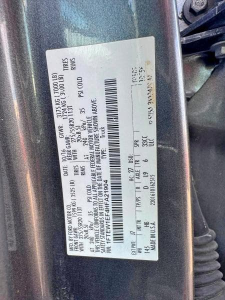 2017 FORD F150 SUPERCREW 10