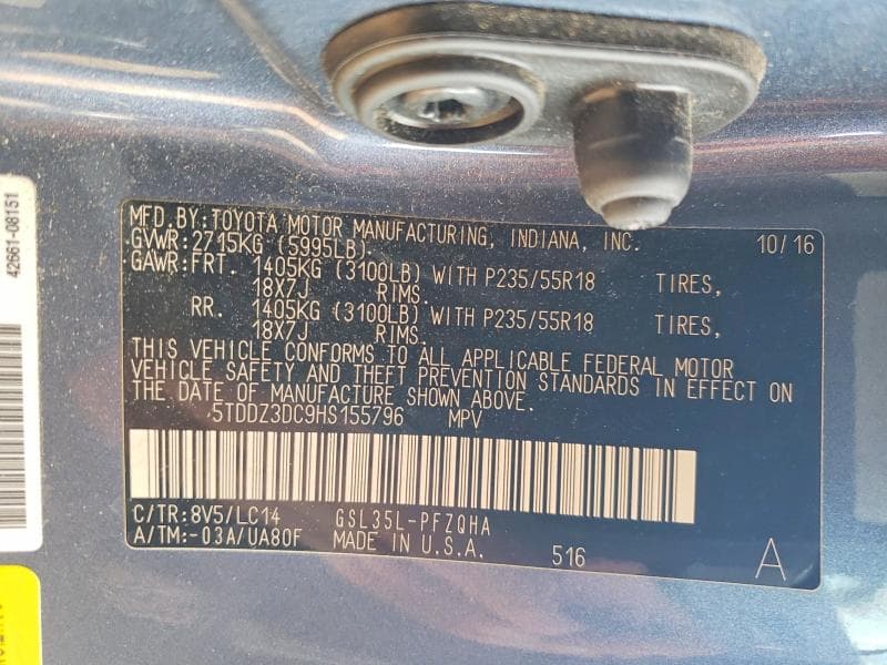 2017 TOYOTA SIENNA XLE 7-PASSENGER 13